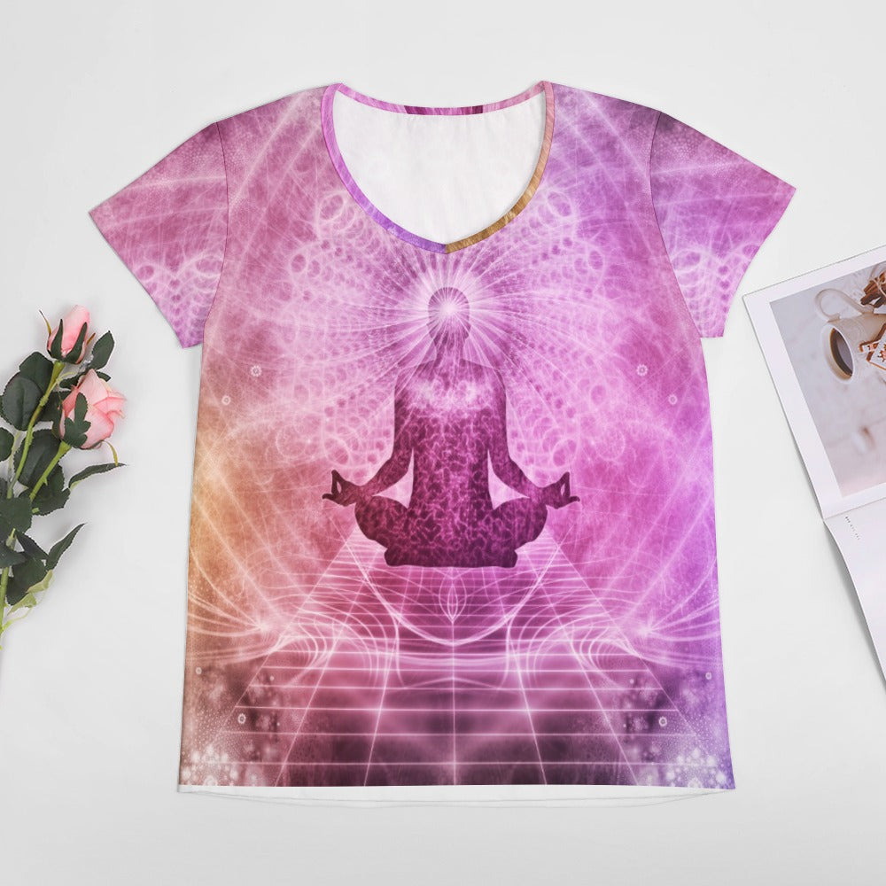 V-neck short sleeve  Sprituel Meditation Design T-shirt