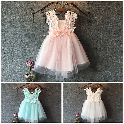 Elegant Baby Girl Princess Party Dress - Pearl Lace Tulle Flower Gown