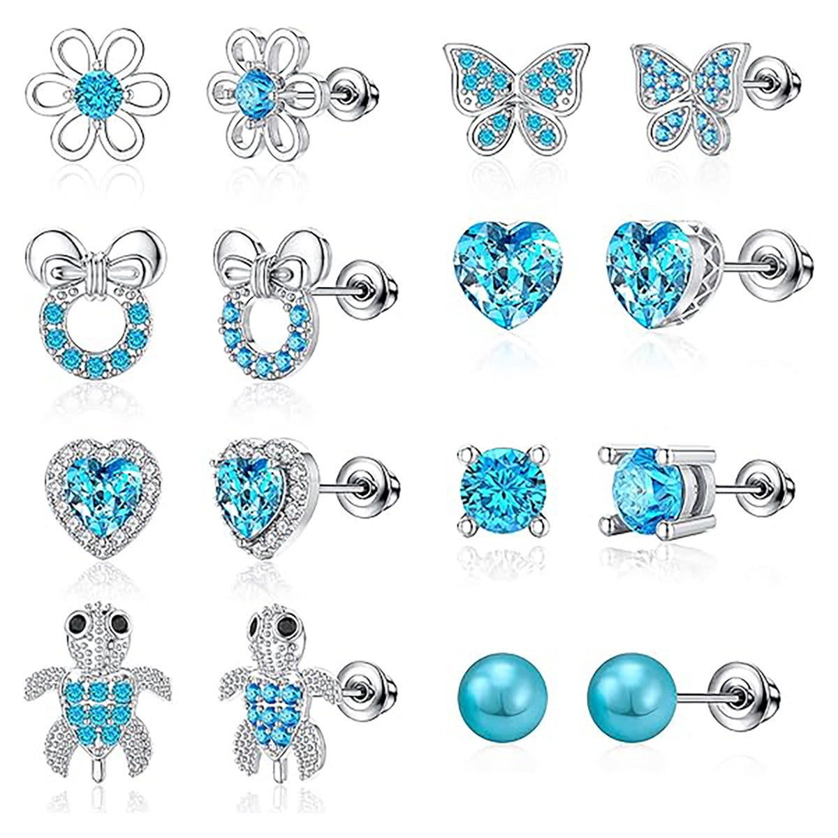 Hot Pearl Butterfly Love Flower Bow Knot Ear Pin Jewelry 8-piece Set