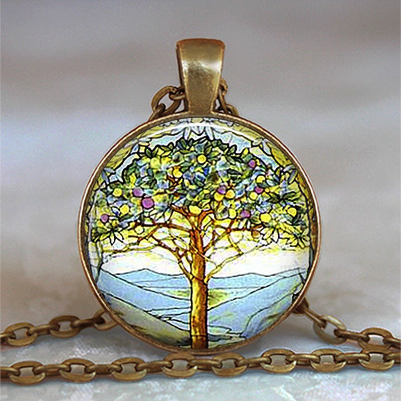 Tree of Life Glass Cabochon Statement Necklace