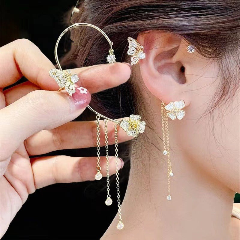 Elegant Butterfly Flower Tassel Earrings: Sparkle Without Piercing