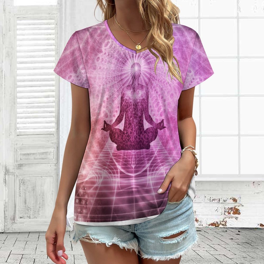 V-neck short sleeve  Sprituel Meditation Design T-shirt