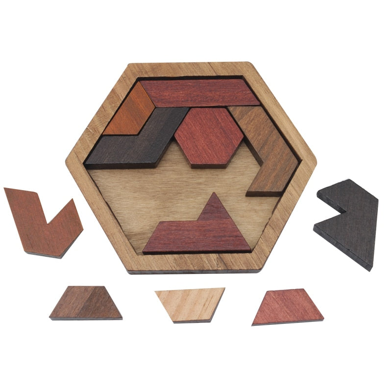 Fun Puzzles Wood Geometric Abnormity Shape Puzzle Wooden Toys Tangram/Jigsaw Board Kids Children Educational Toys for Boys