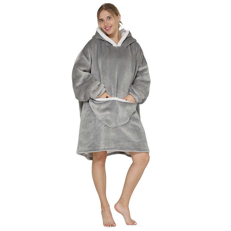 Lazy Blanket Composite Lamb Fleece Pullover Flannel Sweater Blanket Hooded Lazy Clothes Outdoor Warm Pajamas