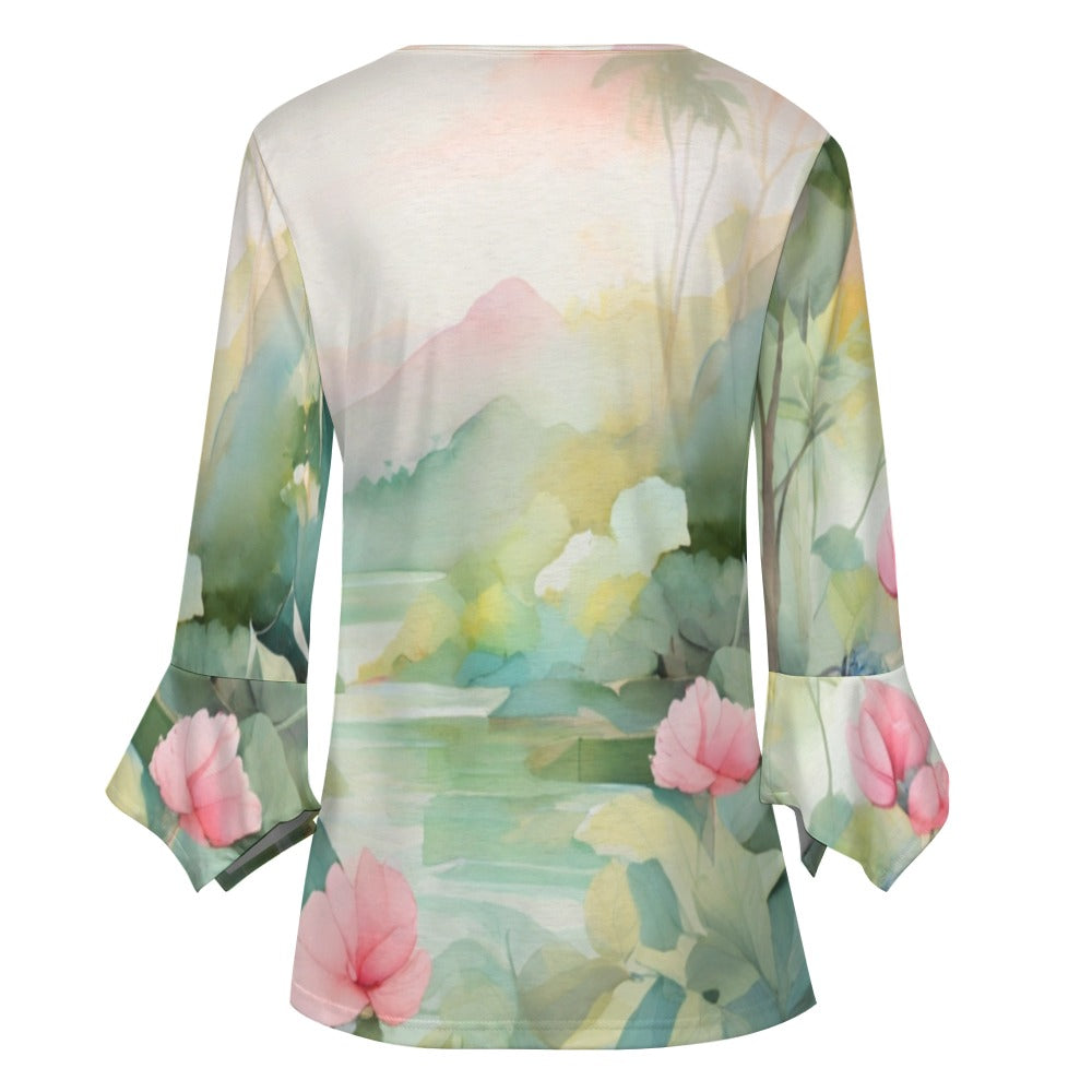 Women's ruffled petal sleeve top Spring 24 Design