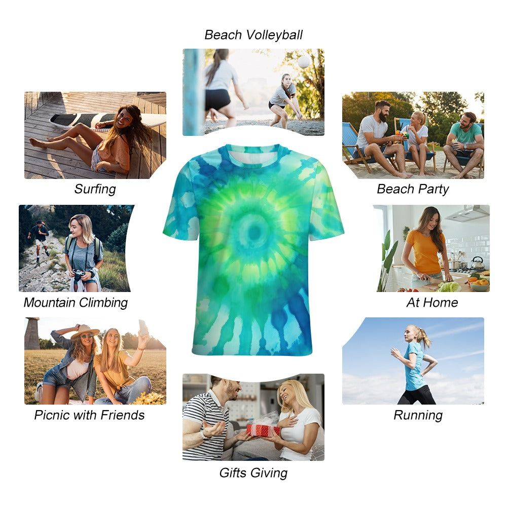 Women's Fully Print T-Shirt Blue and Green Tie-Dye