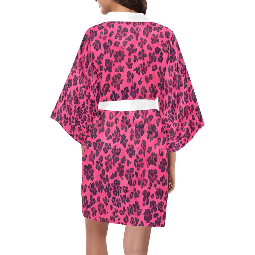 Pink and black/white Women's Short Kimono Robe