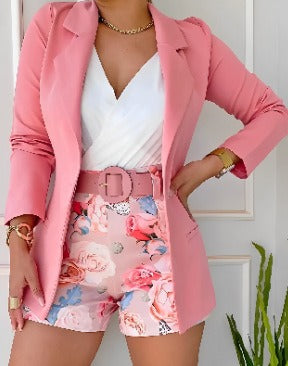 Fashion Spring 24 New Leisure Fashion Set Small Suit Set Women's Wear with Belt