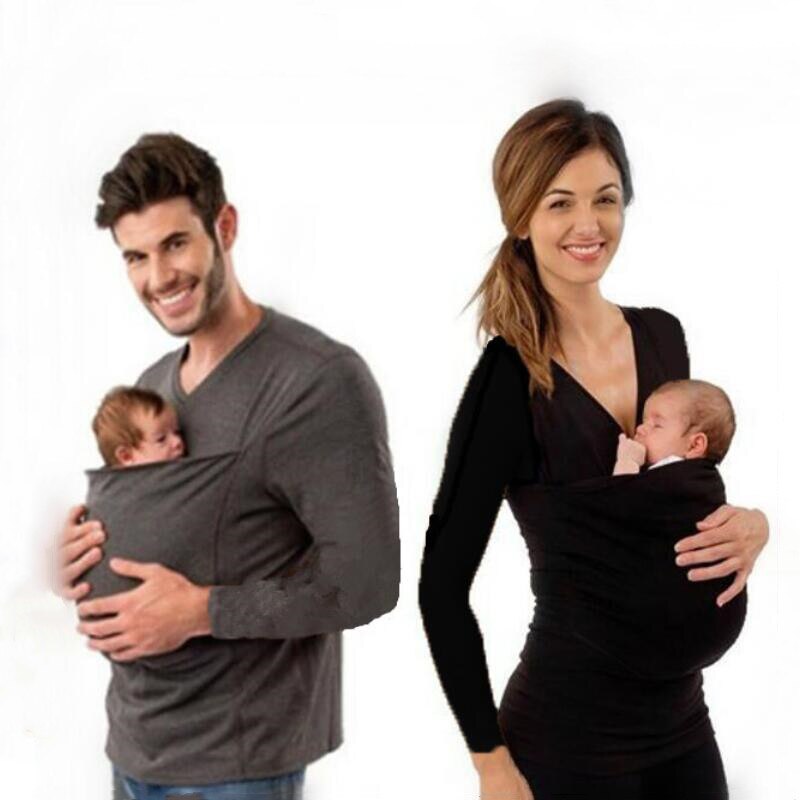 Maternity Baby Carrier Tees Kangaroo T-Shirt for Father Mother With Baby Long-sleeve Big Pocket Multifunction Tank Tops Clothes