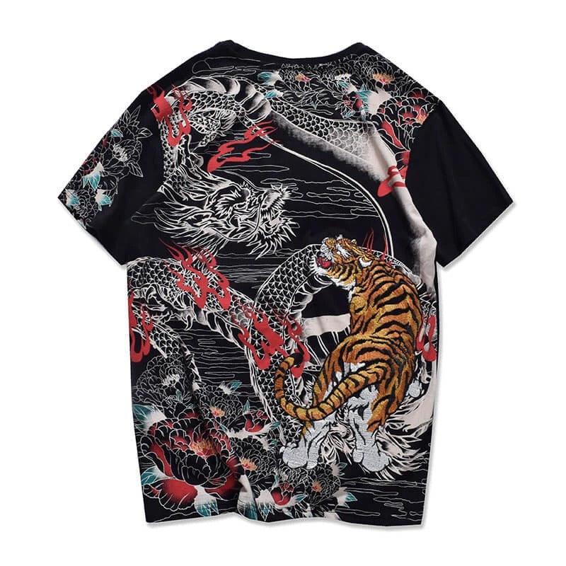 Vintage Style Embroidered Tiger T-Shirt With Short Sleeves