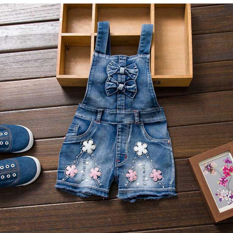 SPRING Summer US Style girl´s jeans dungarees jumpsuits Straps Short Pants Cowboy Blue