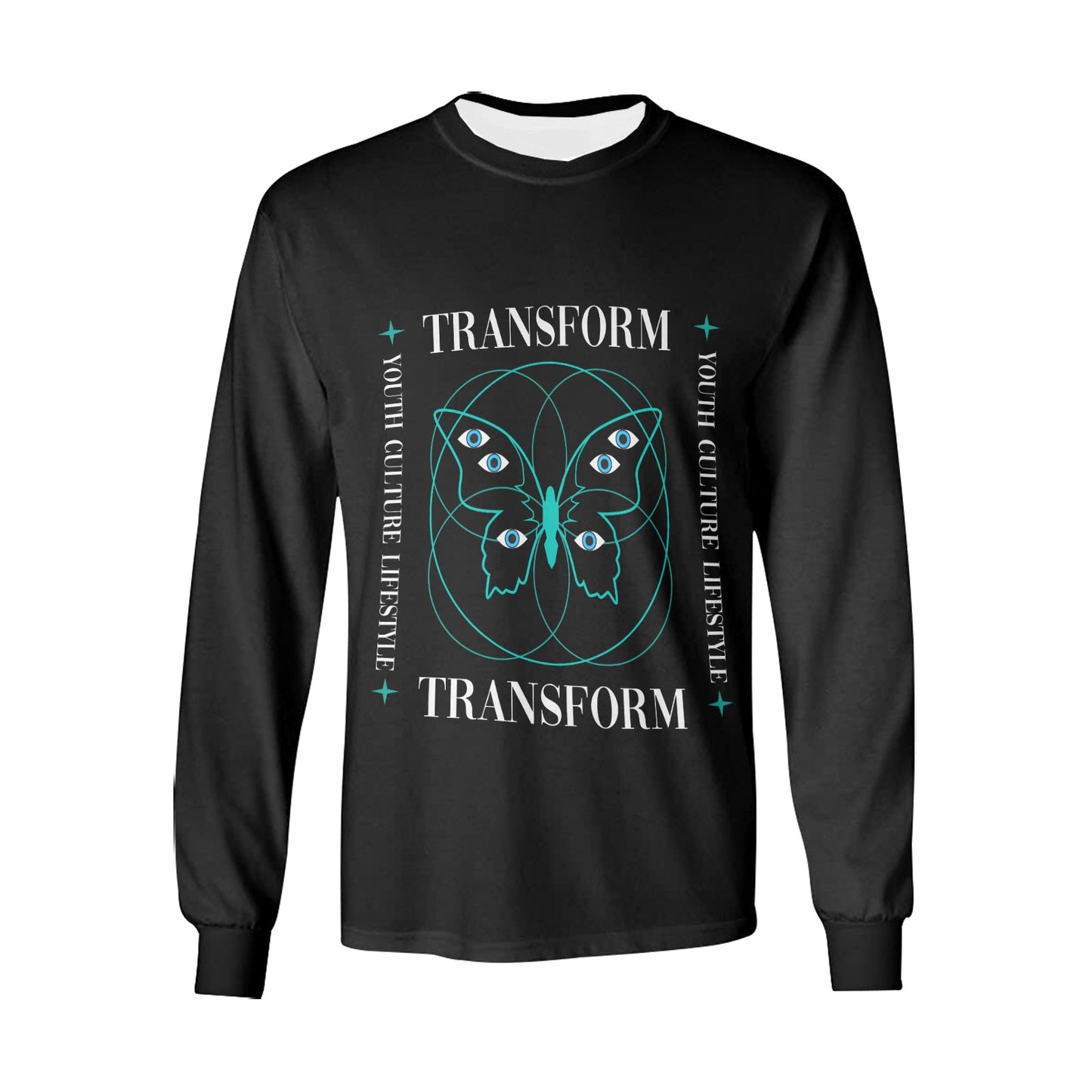 Metamorphosis in Style: Men's Black Long Sleeve T-Shirt with Butterfly Design - Transform