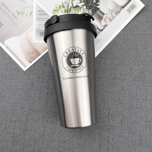 500ML Coffee Mug Creative 304 Stainless Steel Travel Mug Double Wall Vacuum Insulated Tumbler Wide Mouth Tea Cup with Lid