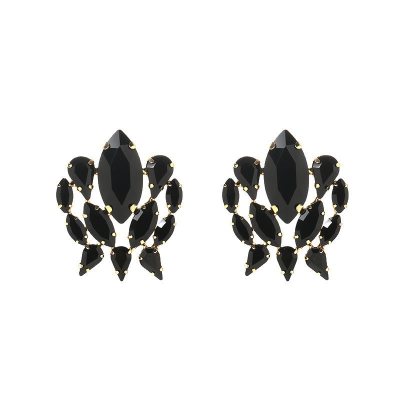 Earrings with nlaid colored diamond-shaped glass rhinestone