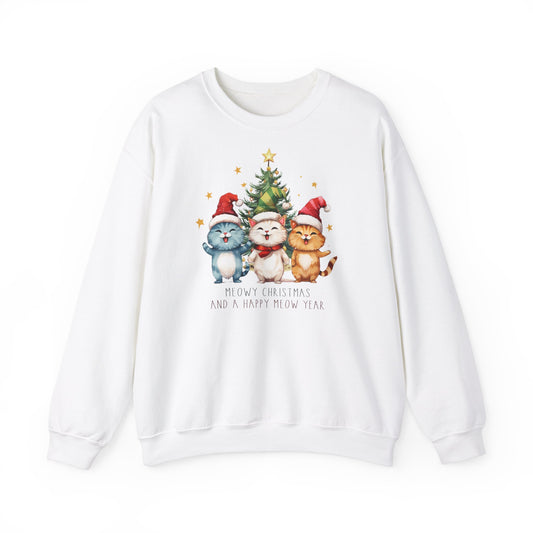 A Meowy Christmas and a Happy Meowy Year Unisex Heavy Blend™ Crewneck Cat Lover Sweatshirt