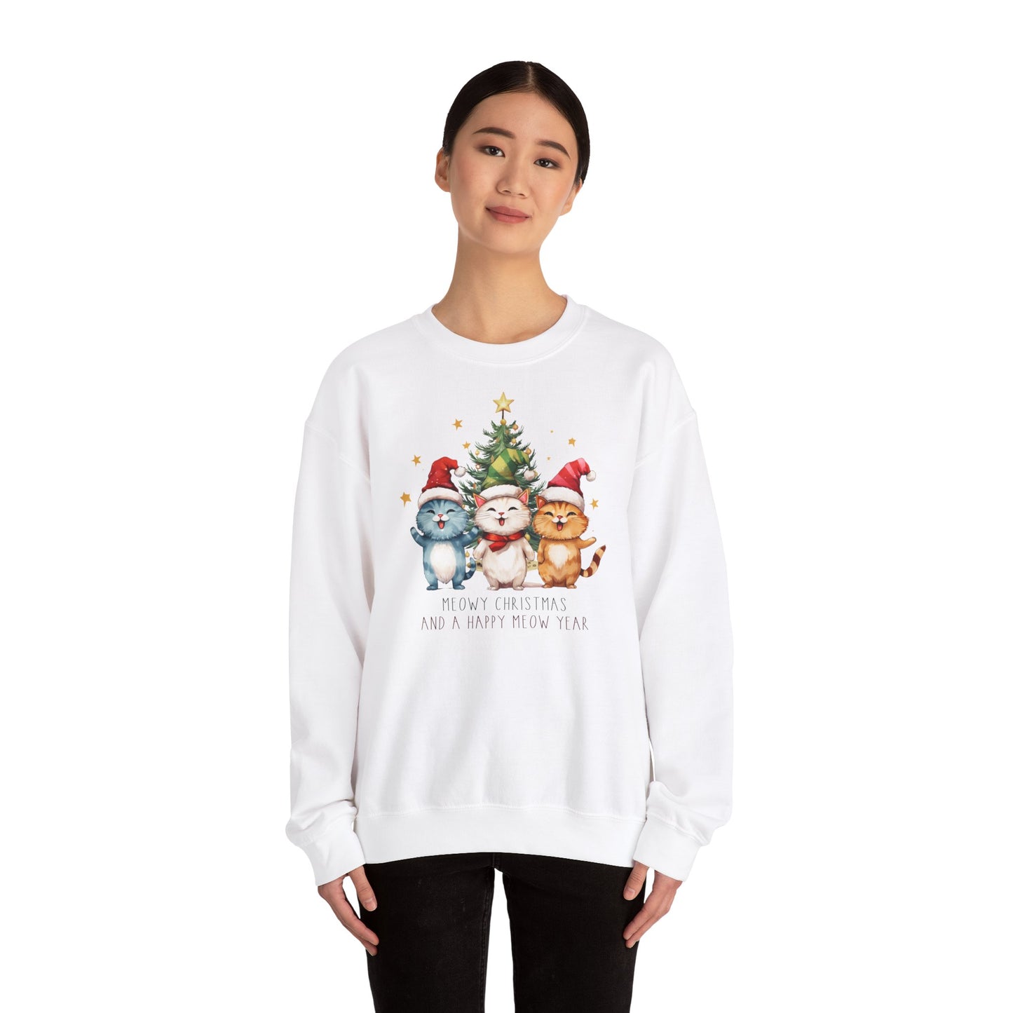 A Meowy Christmas and a Happy Meowy Year Unisex Heavy Blend™ Crewneck Cat Lover Sweatshirt