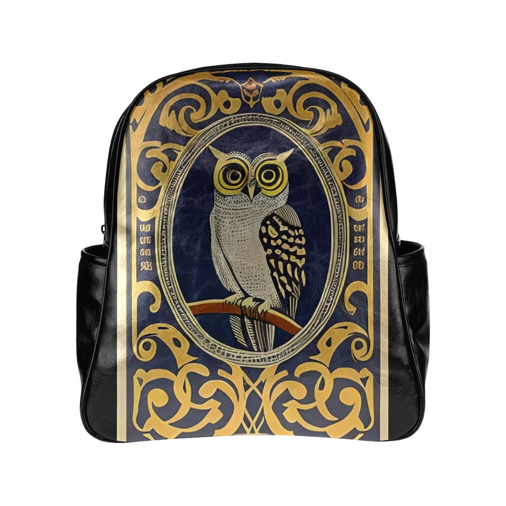 Golden Owl Elegance: Chic Multi-Pocket PU Leather Backpack for the Young and Adventurous