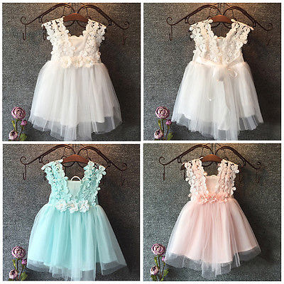 Elegant Baby Girl Princess Party Dress - Pearl Lace Tulle Flower Gown