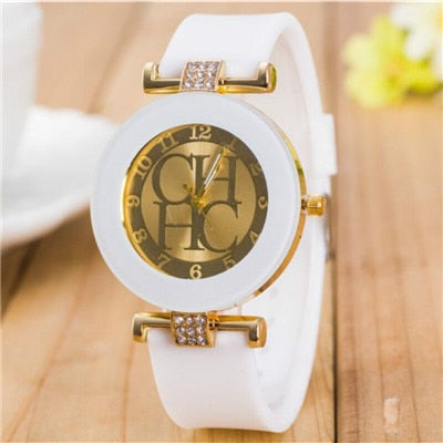 New simple leather Brand Geneva Casual Quartz Watch Women Crystal Silicone Watches Wrist Watch