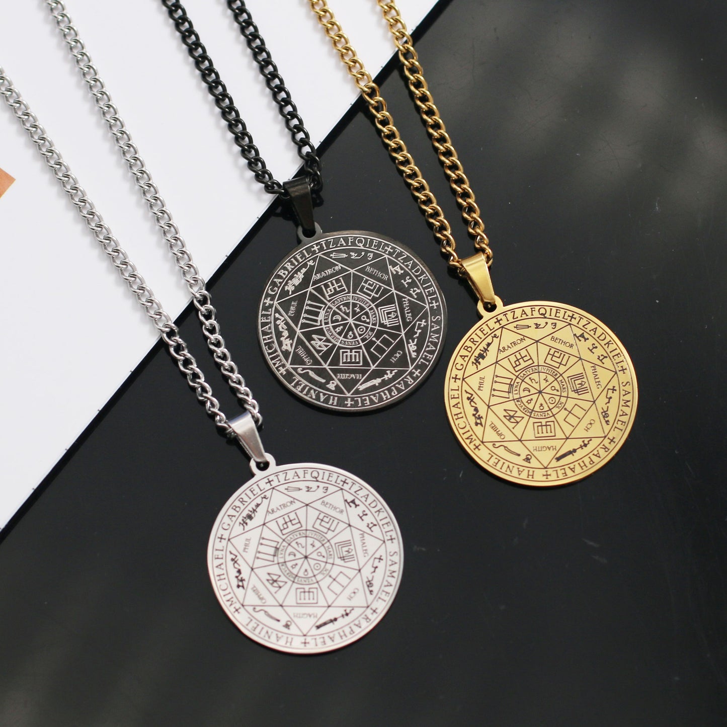 Stainless Steel Necklace Jewelry Seven Angels Magic Circle Pendant DIY Accessories Men's Necklace