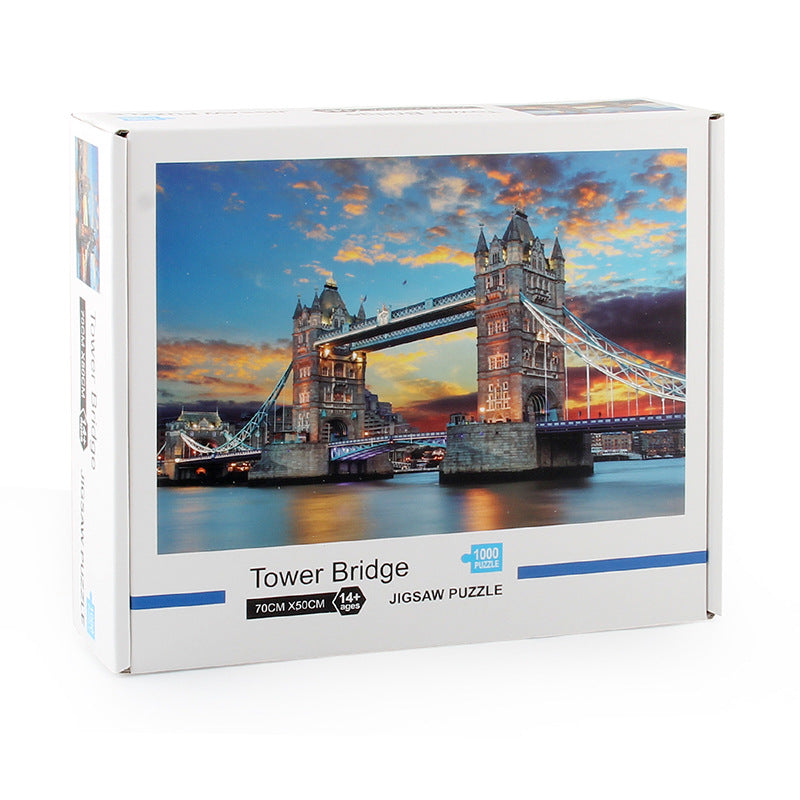 1000-Piece Puzzle Toy For Adults, Tower Bridge Landscape Painting Jigsaw Puzzle