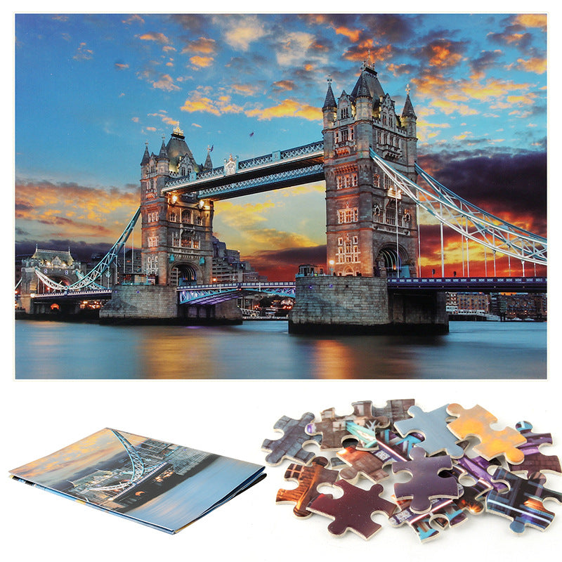 1000-Piece Puzzle Toy For Adults, Tower Bridge Landscape Painting Jigsaw Puzzle