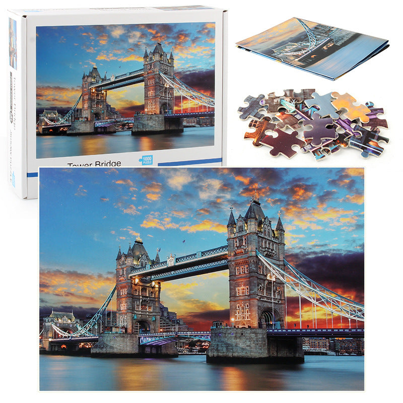 1000-Piece Puzzle Toy For Adults, Tower Bridge Landscape Painting Jigsaw Puzzle