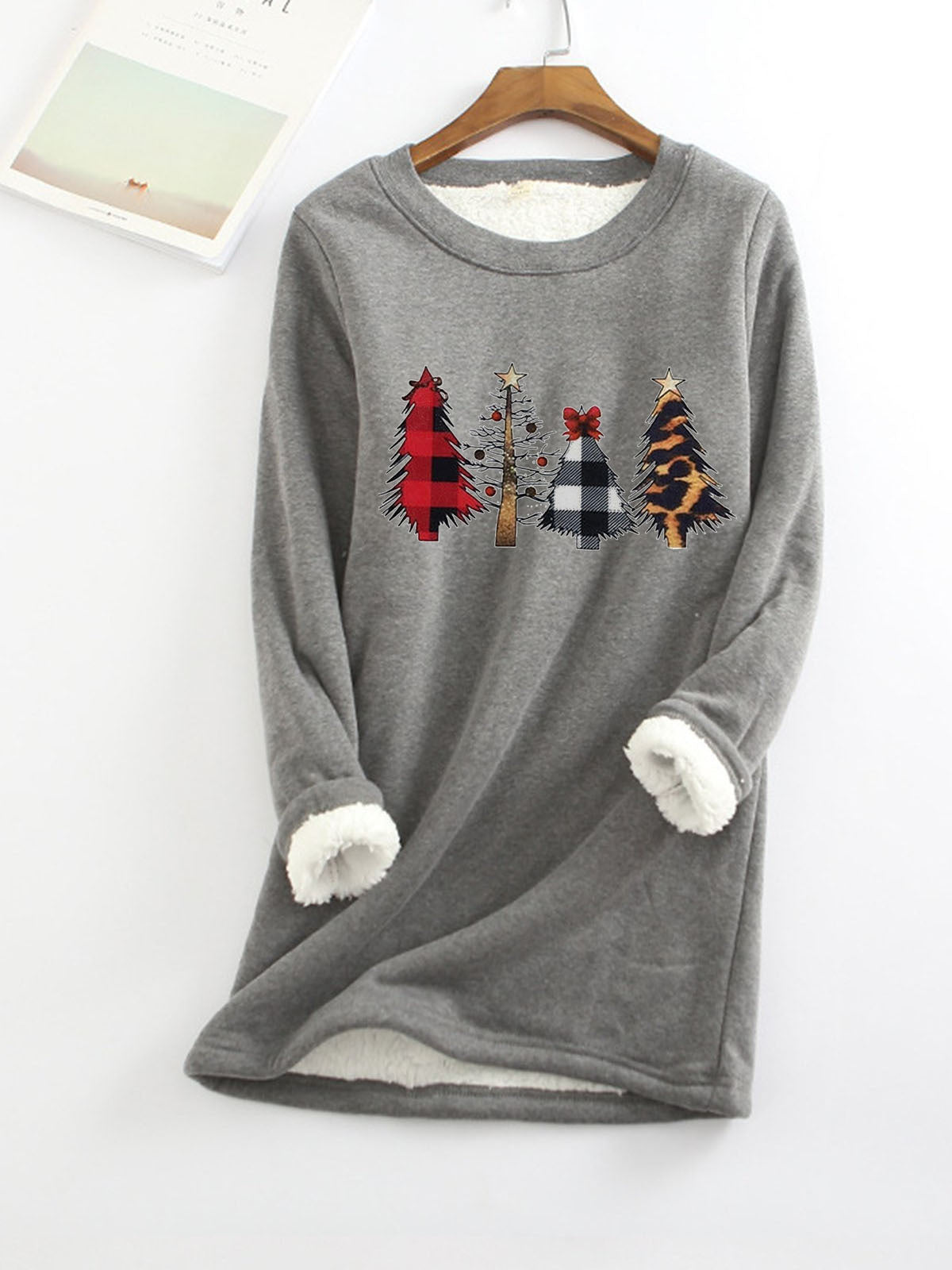 Ladies cute plus velvet Christmas Sweatshirt with 4 different Christmas tree designs