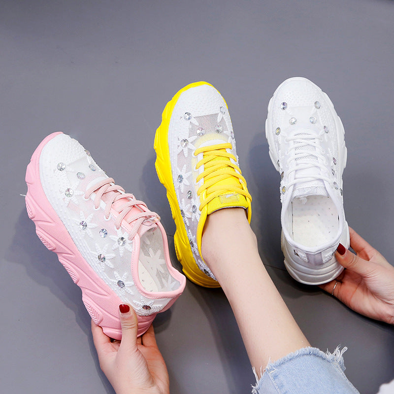 Mesh Rhinestone Muffin Platform Sneakers