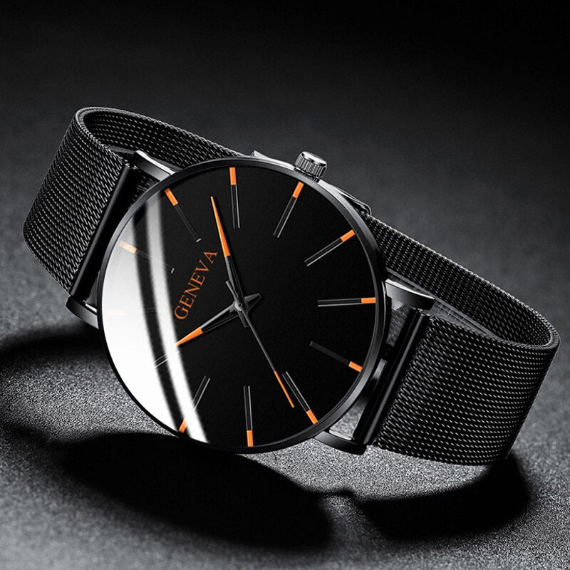 Minimalist Men's Fashion Ultra Thin Watches Simple Men Business Stainless Steel Mesh Belt Quartz Watch Relogio Masculino