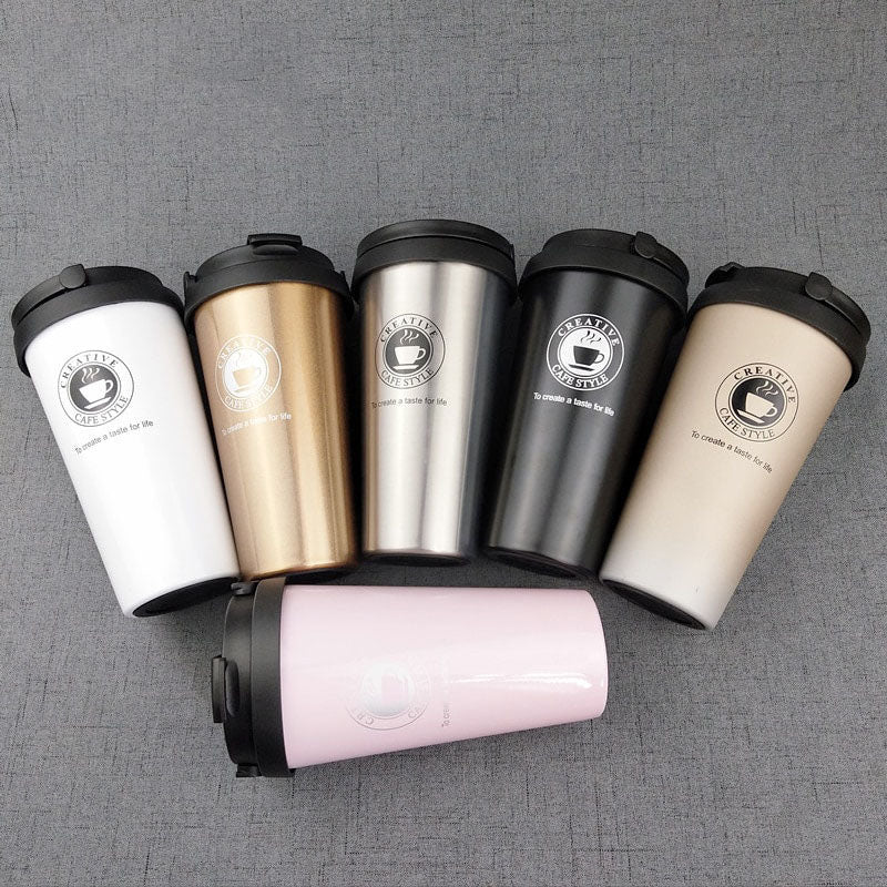 500ML Coffee Mug Creative 304 Stainless Steel Travel Mug Double Wall Vacuum Insulated Tumbler Wide Mouth Tea Cup with Lid