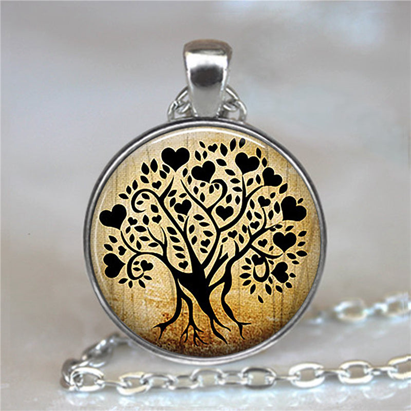 Tree of Life Glass Cabochon Statement Necklace