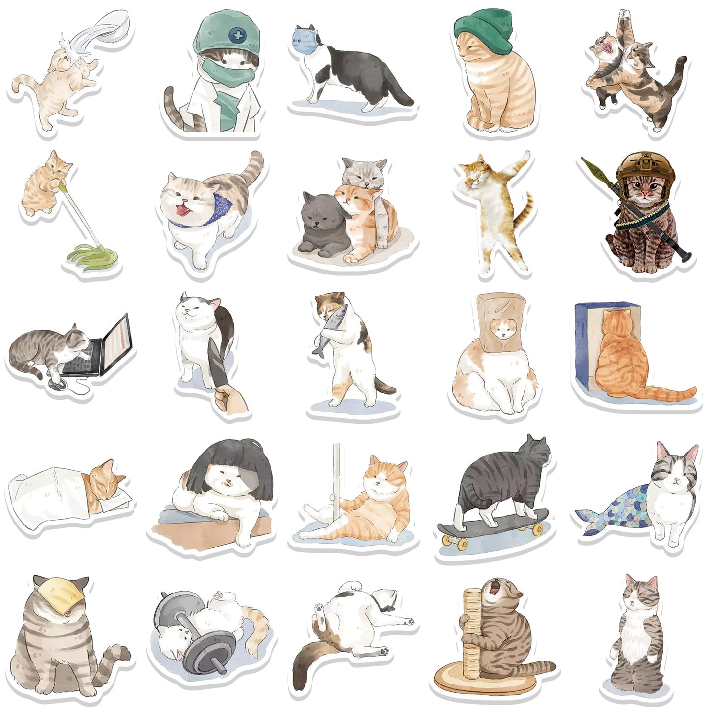 53 Cartoon Watercolor Cute Cat Computer Luggage Guitar Mobile Phone Stickers