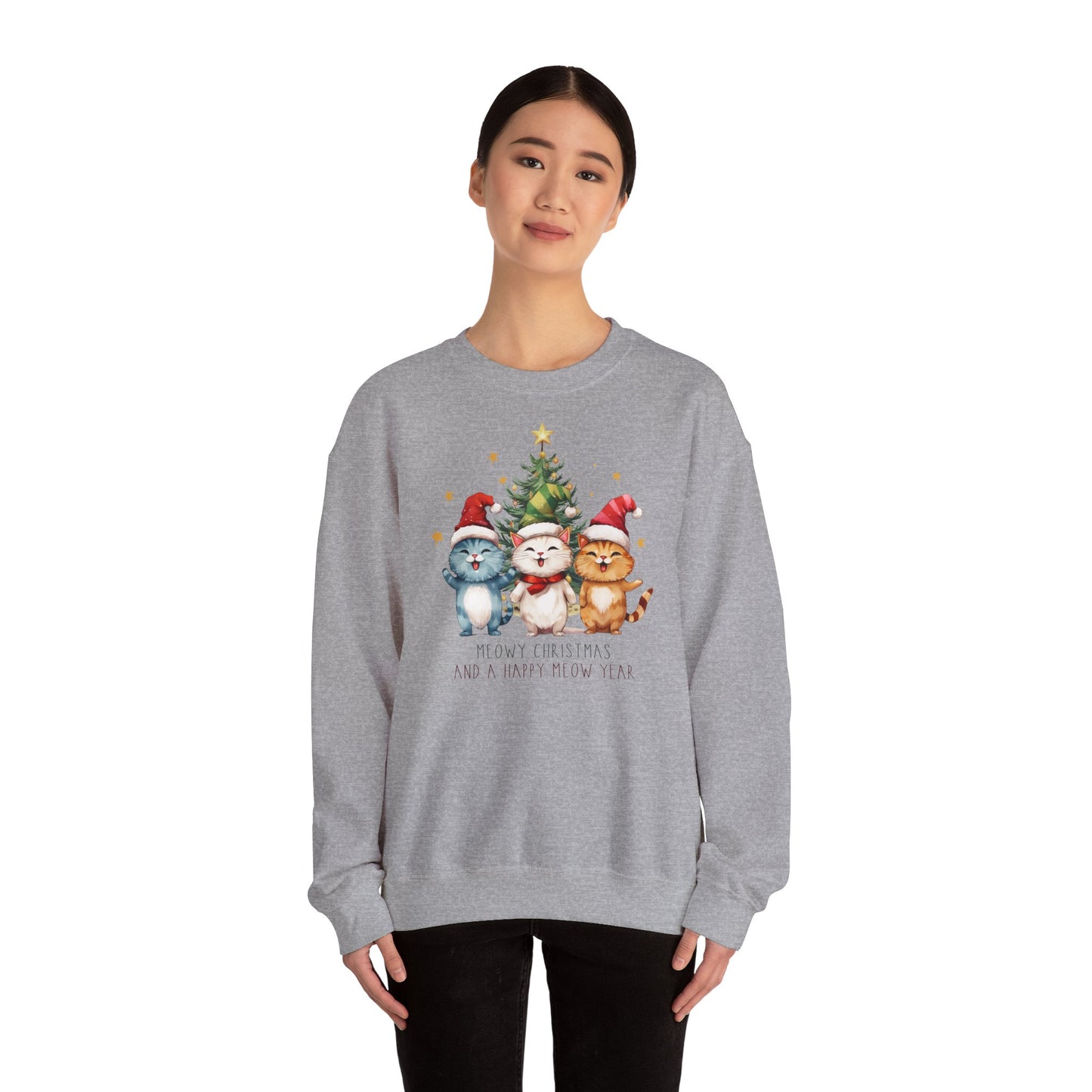 A Meowy Christmas and a Happy Meowy Year Unisex Heavy Blend™ Crewneck Cat Lover Sweatshirt