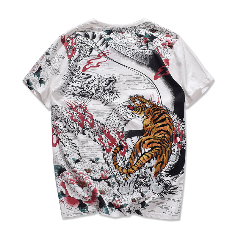 Vintage Style Embroidered Tiger T-Shirt With Short Sleeves