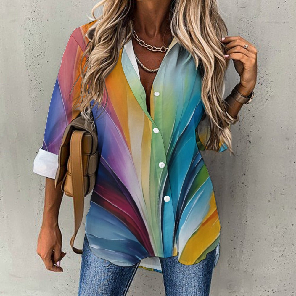 Spring Vibrancy - Irregular hem summer shirt with long sleeves in rainbow colours