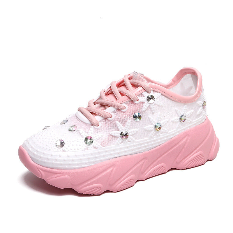 Mesh Rhinestone Muffin Platform Sneakers