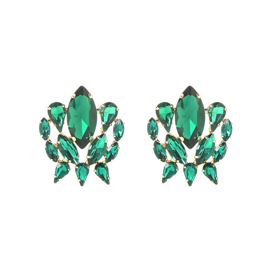 Earrings with nlaid colored diamond-shaped glass rhinestone