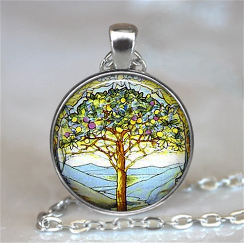 Tree of Life Glass Cabochon Statement Necklace