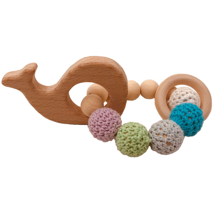 Crochet Bead Teething Ring Set Untreated Beech Teether with Organic Wood Animal Toy Wood Bracelet Baby Wooden Teether Bangle