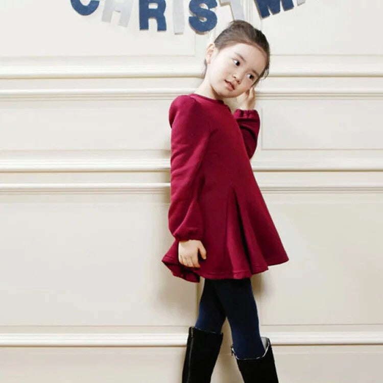 Winter Girls Dress Thicken Girls Warm Cotton A letter Dress Kids Cute Style Comfortable material big Peplum with Dress GA