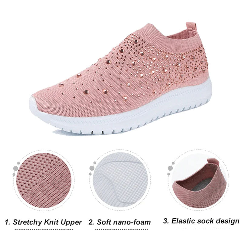 Beautiful and Comfortable Rhinestone Flyknit Sneakers