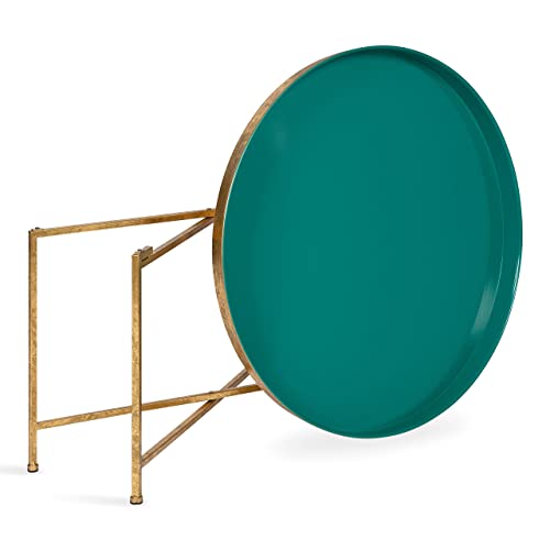 Kate and Laurel Celia Glamorous Folding Metal Table for Storage and Display, 28.25x28.25x19, Teal/Gold