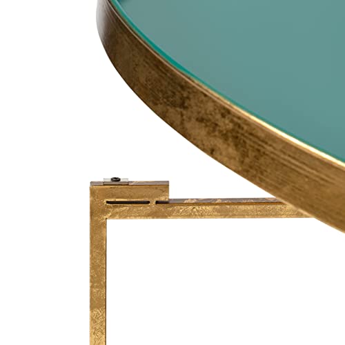 Kate and Laurel Celia Glamorous Folding Metal Table for Storage and Display, 28.25x28.25x19, Teal/Gold