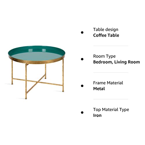 Kate and Laurel Celia Glamorous Folding Metal Table for Storage and Display, 28.25x28.25x19, Teal/Gold