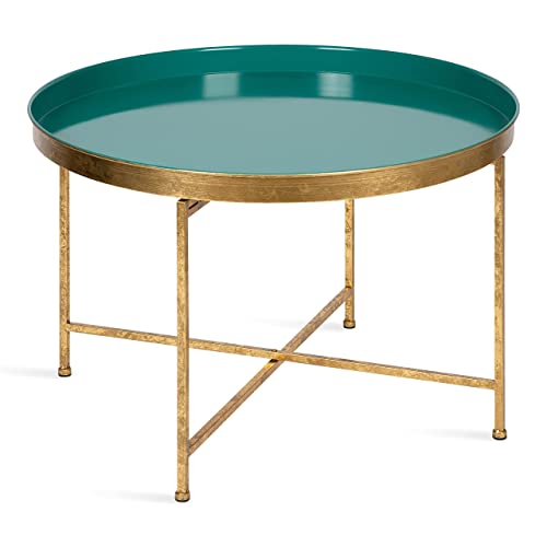 Kate and Laurel Celia Glamorous Folding Metal Table for Storage and Display, 28.25x28.25x19, Teal/Gold