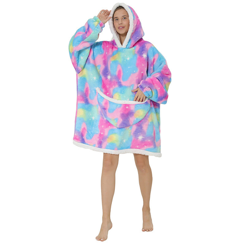 Lazy Blanket Composite Lamb Fleece Pullover Flannel Sweater Blanket Hooded Lazy Clothes Outdoor Warm Pajamas