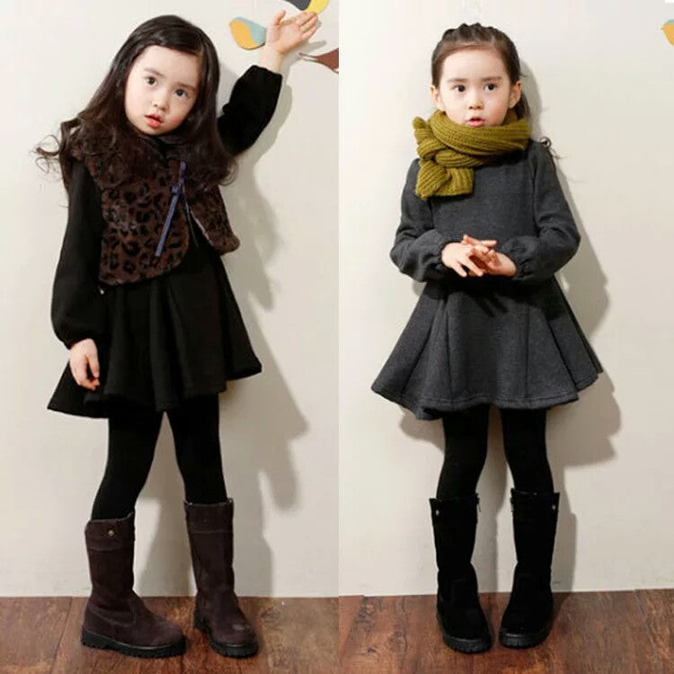 Winter Girls Dress Thicken Girls Warm Cotton A letter Dress Kids Cute Style Comfortable material big Peplum with Dress GA