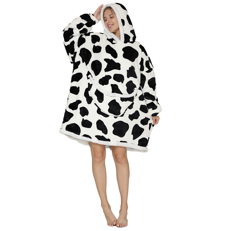 Lazy Blanket Composite Lamb Fleece Pullover Flannel Sweater Blanket Hooded Lazy Clothes Outdoor Warm Pajamas