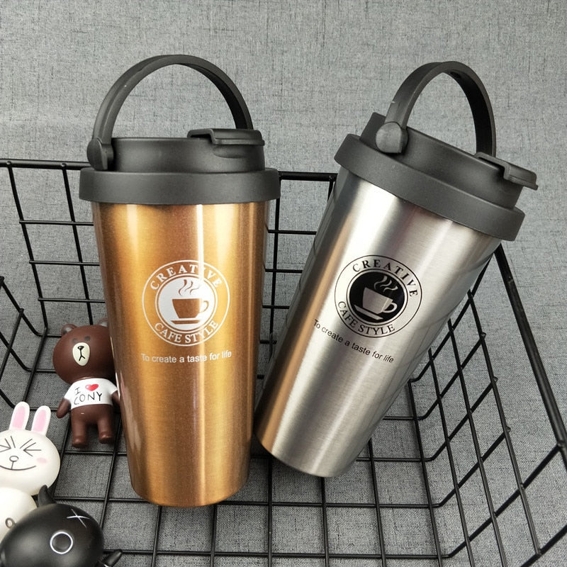 500ML Coffee Mug Creative 304 Stainless Steel Travel Mug Double Wall Vacuum Insulated Tumbler Wide Mouth Tea Cup with Lid